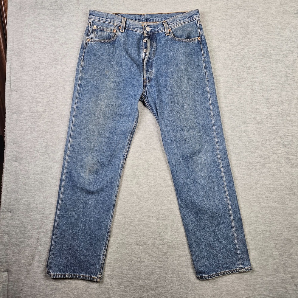 Vtg Levi's 501-0193 Y2K Button Fly Blue Jeans 32 Made in USA Straight Leg